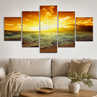 Modern Sunset Seascape Canvas Wall Art Print, 5-Panel Tropical Ocean Decor Painting