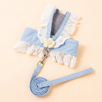 Cat Harness and Cat Leash Set with Flower Applique, Vest-Style Polyester Small Cat Harness and Kitten Harness for Outdoor Cat Pet Walking Use