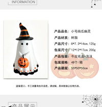 跨境新款万圣节树脂南瓜幽灵摆件可爱巫师帽装饰家居派对创意摆设