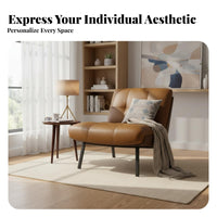 Genuine Leather Curved Shell Accent Chair Nordic Design Single Sofa Italian Inspired Armchair artisanal aesthetic for Interior Designers, Homeowners, Adults, Living Room, Bedroom, Lounge Area, studying corner
