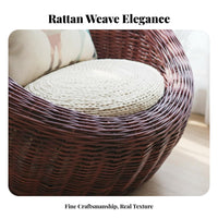 Natural Aesthetic Round Wicker Chair Leisure Design Woven Outdoor Armchair Handwoven Construction Household Furniture Includes Cushions for Relaxation Seekers, Homeowners, Adults, Balcony, Bedroom, Living Room, Sunroom