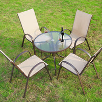 Outdoor Teslin Fabric Patio Dining Set with Round Table