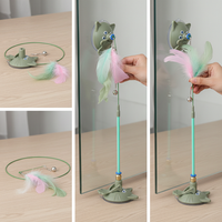 Retractable Cat Wand Toy with Strong Suction Cup Base and Replaceable Feather Refills