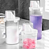Leakproof Laundry Soap Container with Measuring Cup Clear Body Refillable Bottle with Measuring Cup Moisture-Proof Laundry Powder Container Easy to Refill