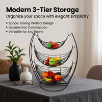 Metal Wire Fruit Basket, 3 Layer Detachable Fruit Bowl for Dining Table, Black Iron Art Fruit and Vegetable Storage, 43x28x53cm Modern Decorative Bowl