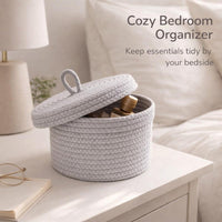 Decorative Basket Organizer Bins, Grey Lidded Storage Basket, Rope Storage Bins for Underwear, Woven Baskets for Toy Storage