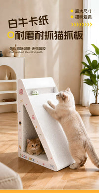 White Corrugated Cardboard Cat Scratcher Post with Sisal Rope - Durable and Multi-functional