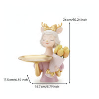 Decorative Deer Figurine with Tray Sculpted Deer Statue with Tray Attractive Tabletop Organizer Beautiful for Entryway, Dresser, Vanity