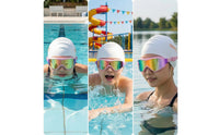 Mirrored Swim Goggles with Swim Cap Waterproof Eyewear Adjustable for Swimming Pool