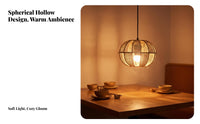 Rattan Design Hanging Lamp Natural Material Paper Rope Woven Shade Lamp Woven Globe Lampshade Hollow-Openwork Design Boho