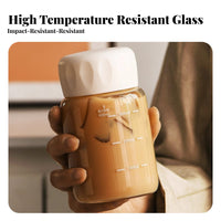 Leakproof Borosilicate Glass Water Bottle High Temperature Resistant Graduated Glass Bottle with Lid Leak Proof for Students, School, Travel