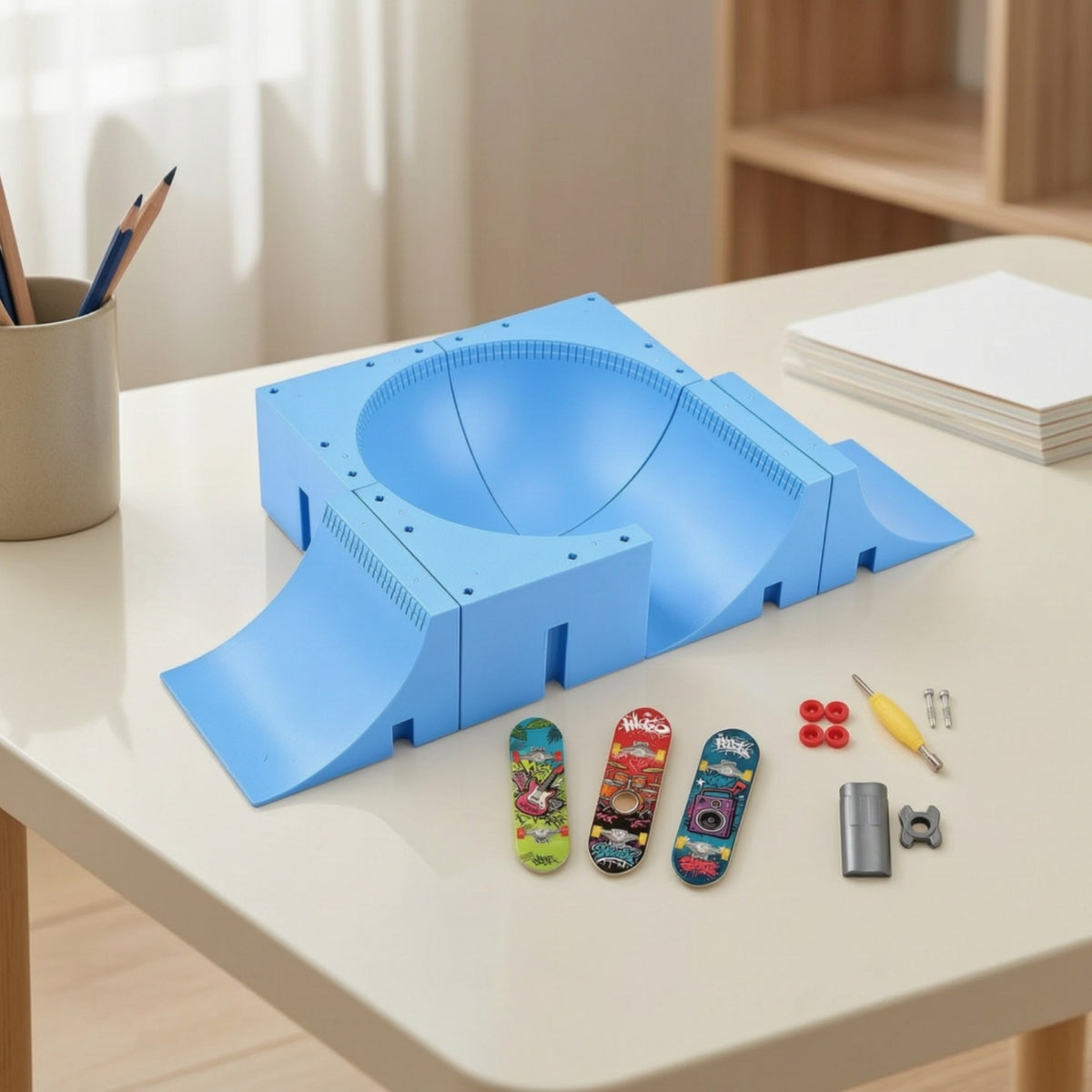 Finger Skateboard Ramp Set Modular Fingerboard Skating Area Kit Tabletop Finger Skateboard Ramp for Kids, Beginners, Desk, Classroom