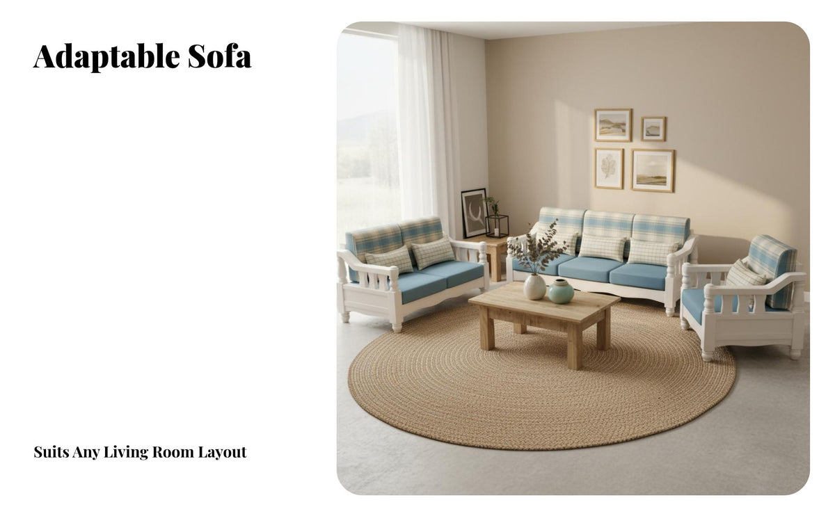 Mediterranean design U-Shaped Wooden Frame Sofa Small Apartment suitable Sectional Couch North American Country Design Household Furniture Soft Upholstery for Homeowners, Families, Living Room, holiday Home