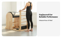 5 Pieces Full-Body Workout Pilates 5 Piece Equipment Set Adjustable Resistance Wooden Pilates Reformer Set Multi-Functional Reformer Frame Structure Frame Structure Combo Solid Wood Construction for Fitness Professionals, Adults, Home Gym Users