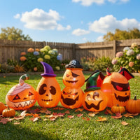 Outdoor Halloween Inflatable Pumpkin with Blower Lighted Inflatable Pumpkin Row Large Yard Decoration LED-and for Lawn