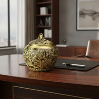 Metal Tea container with Dragon Motif Ornate Metal Tea Container with Lid Decorative container for Collectors, Home Display, Office Decor
