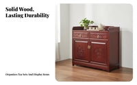 Multi-Functional Wooden Tea Cabinet Long-Lasting Construction Solid Wood Console Cabinet Traditional Design Carved Wood Sideboard Intricate Carvings for Homeowners, Interior Decorators, Renters, Living Room, Office, Bedroom, Hallway