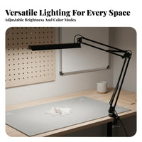 Eye-Caring Long Arm Desk Lamp Flicker-Glare-Reduced Clamp-on Architect Lamp High CRI Ra≥97 Clamp on Desk Light Wide Illumination for Architects, Office Workers, Reading, Workbench, Workshop, Dorm Room