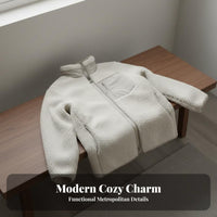Warm Lambswool Coat Windproof Zip up Sherpa Jacket Loose Fit Stand Collar Teddy Jacket Zippered Pockets for Couples, Adults, Autumn, Fall Season, Daily Wear, Casual Outings