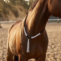 Handwoven Adjustable Horse Neck Rope Black and White Woven Horse Neck Rope Tassel Cord Equestrian Gear for Training, Horseback Riding
