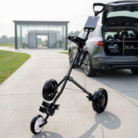 Folding Golf Push Cart with Cup Holder Portable 3 Wheel Golf Cart Long-Lasting Trolley Heavy-Duty for Golfers