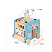Wooden Activity Bus Multifunctional Activity Cube with Bead Maze Developmental Shape Sorter with Beads for Infants, Preschoolers