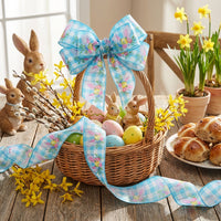 5 Yards Easter Wired Ribbon DIY Friendly Easter Craft Ribbon Rustic for Crafters, Decorators, Wreath Making, Holiday Celebrations, Party Decoration, Gift Wrapping