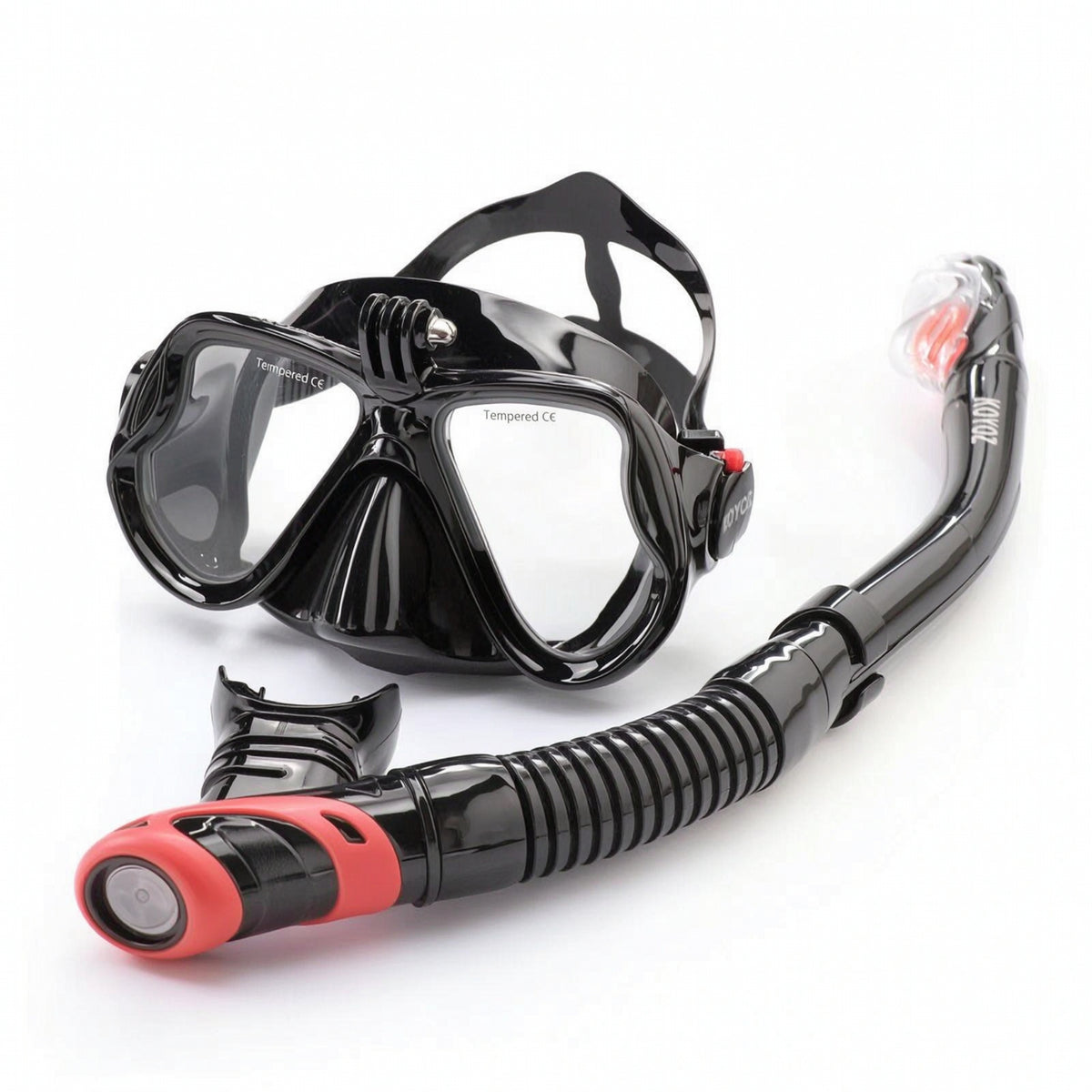Anti-Fog Dry Snorkel Set Tempered Glass Snorkel Mask with Camera Mount Comfortable Snorkeling Mask Wide View for Divers, Beach Vacation