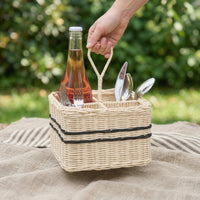 Woven Utensil Holder Divided Compartments Imitation Rattan Cutlery Organizer Portable Utensil Holder for Coffee Bar