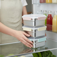 3 Pieces Stainless Steel Food Container Freezer Leakproof Food Box Large Capacity Metal Lunch Box for Refrigerator