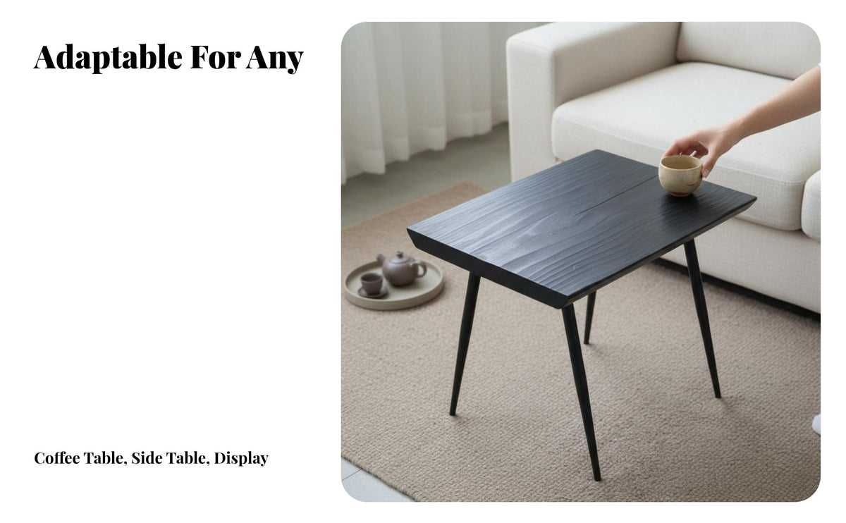 Wabi-Sabi Aesthetic Live Rim Stump Table Carbonized Finish Household Furniture Rustic Design Single Wood Slab Top for Tea Lovers, Homeowners, Interior Decorators, Living Room, Bedroom, Balcony, Home Office