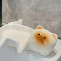 Cute Siamese Cat Soap Dish Adorable Cat Soap Dish Quick-Drying Easy to Clean for Kitchen Sink