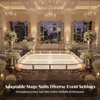 LED Glass Stage Remote Controlled Illuminated Walkway Stage Modular Design Reinforced Glass Display Stage for Fashion Shows, Nightclubs, Hotel Lobbies