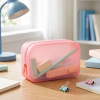Semi-Transparent Silicone Cosmetic Bag Water-Resistant Silicone Makeup Pouch Lightweight Cosmetic Bag with Zipper Compact for Purse Organization