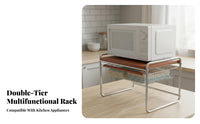 Space Saving Microwave Oven Rack Carbon Steel Frame 2-Tier Kitchen Counter Shelf Vintage Design 2 Tier Appliance Rack Easy to Assemble for Home Cooks, Apartment Dwellers, Homeowners, Small Areas, Pantry, Office, Dining Room