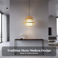 Handwoven Bamboo Hanging Light Natural Material Japanese Design Lantern Lamp Creative Design Woven Lantern Lamp Easy to Install for Restaurant Owners, Interior Designers, Homeowners, Dining Room, Cafe, Hotel, Bedroom