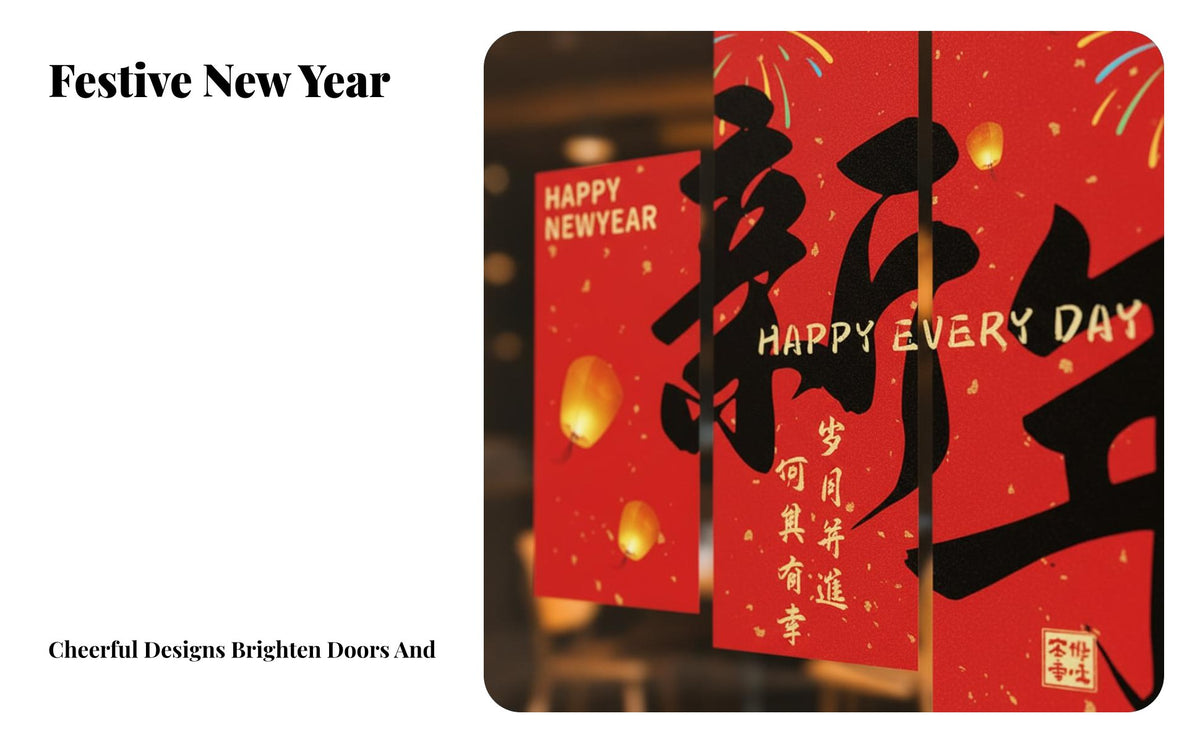 New Year Window Cling, Festive Door Sticker, Cartoon Glass Decor for Home, Shop