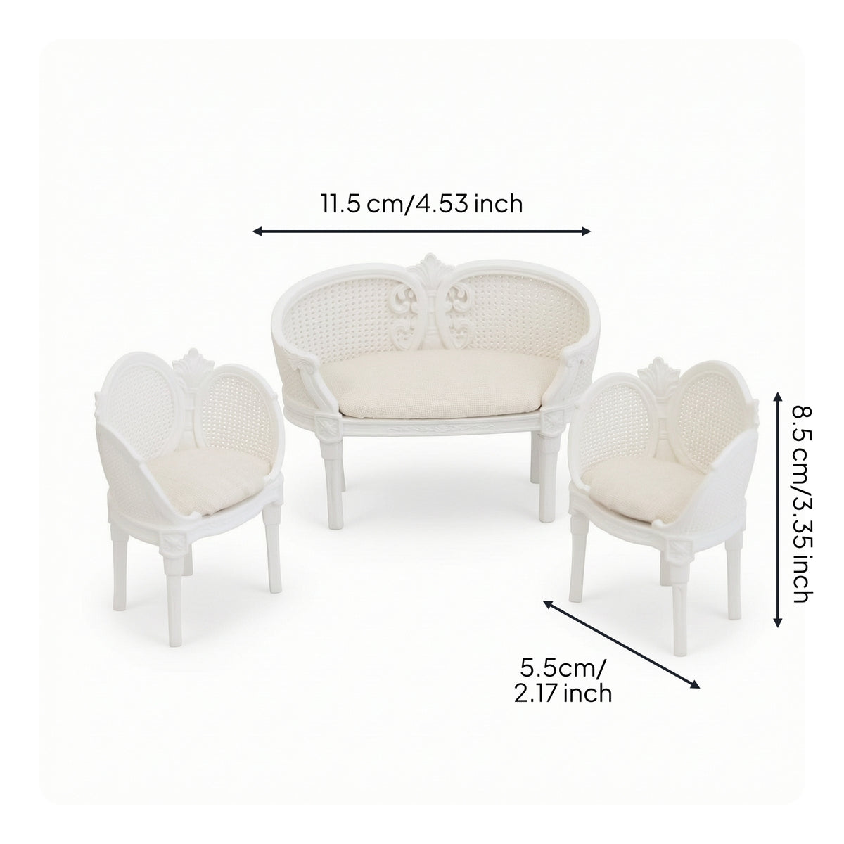 3 Pieces Dollhouse Chairs with Cushions Rattan Look Miniature Chairs with Cushions Realistic Furniture for Miniaturists, Photo Scenes