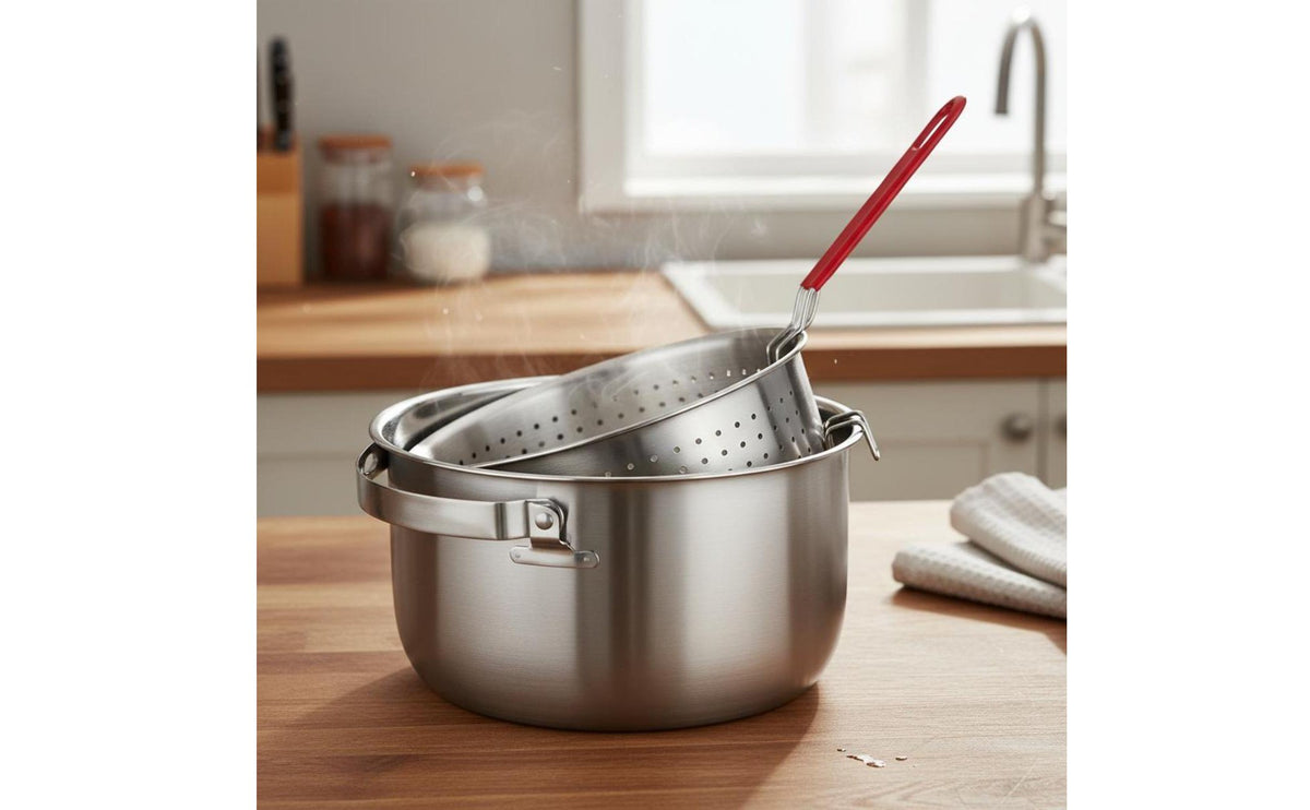 Stainless Steel Deep Fryer Pot Multifunctional Frying Pot with Strainer Basket Small Deep Fryer Set Dishwasher Safe for Camping