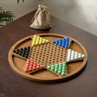 Tabletop Wooden Chinese Checkers Board Classic Marble Game Board with Storage Bag Sturdy Premium for Coffee Table