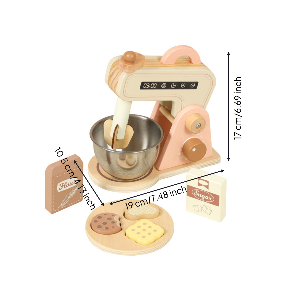 Wooden Kitchen Appliance Set Mixer with Accessories Realistic Wooden Mixer Set Interactive Playset for Daycare