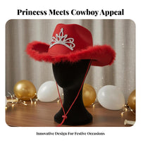 Cowgirl Hat with Tiara Adjustable Chin Strap Princess Cowgirl Hat Materials Costume Headwear for Women, Adults, Parties, Festivals, Dress-Up