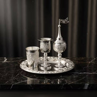 4 Pieces Beverage Service with Tray Metal Beverage Pot with Cups Vintage