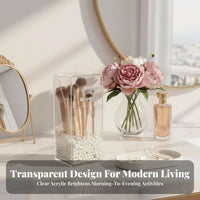 particle-resistantresistant with Lid Lidded Brush Holder Keeps Brushes Organized Cosmetic Organizer Transparent Design Makeup Container Easy to Clean for Women, Gift Givers, Vanity, bureau, Bathroom Counter, Bedroom