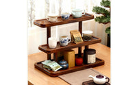 Sturdy Wood Construction Teacup Display Rack Elegant Chinese Design Tea Shelf Accessible Design Multi-Tier Tea Set Stand Easy Assembly for Collectors, Living Room, Office