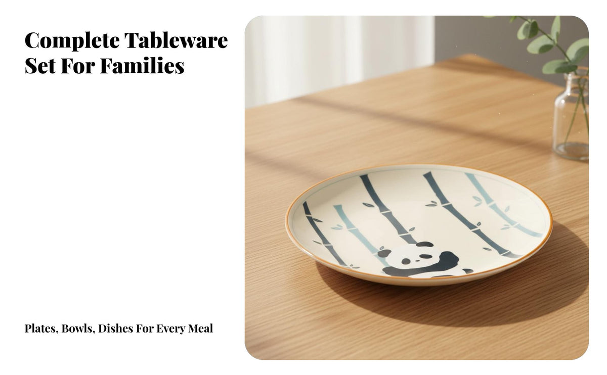 Vintage Panda Ceramic Dinnerware, Navy & Cream Creative Plates, Heat-Resistant Bowls for Home, Gift