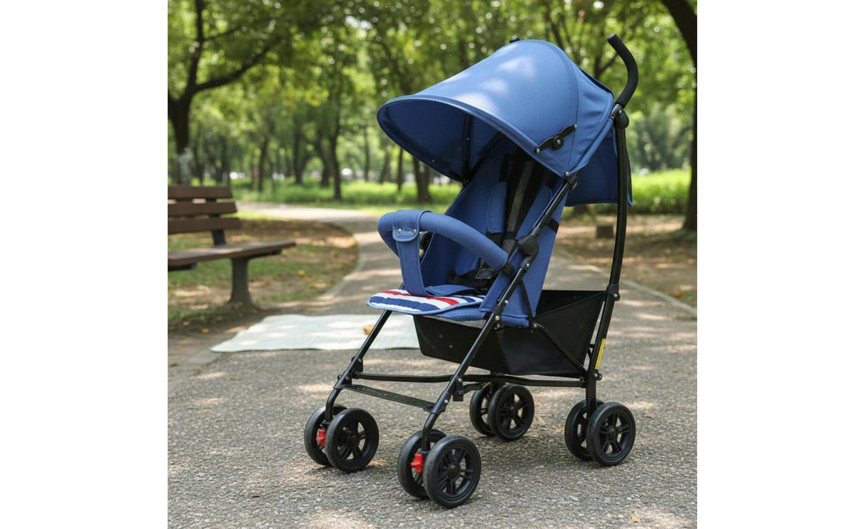 Adjustable Recline Foldable Travel Stroller Extended Sun Canopy Lightweight Umbrella Stroller 5-Point Safety Harness Compact Baby Stroller Shock Absorbing Wheels for Infants, Toddlers, Outdoor