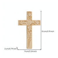 Cross with Floral Relief Freestanding Carved Wood Cross Rustic for Tabletop