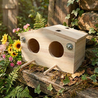 Two-Section Compartment Bird Box with Perches, Cage-Mount Hinged Roof Bird House for Wood Nesting, Space for Aviary and Small Birds