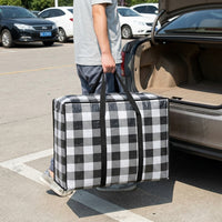 Bulk Value Storage Bags and Moving Bags, Black and White Plaid Moving Bags, Heavy-Duty Fabric with Handles, 100 Pack, 50kg Load